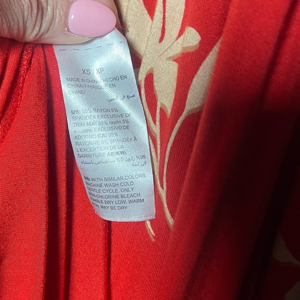 Soma Soft Support Ruffle Border Maxi Dress Red khaki Floral Resort Vacation XS - Picture 4 of 6